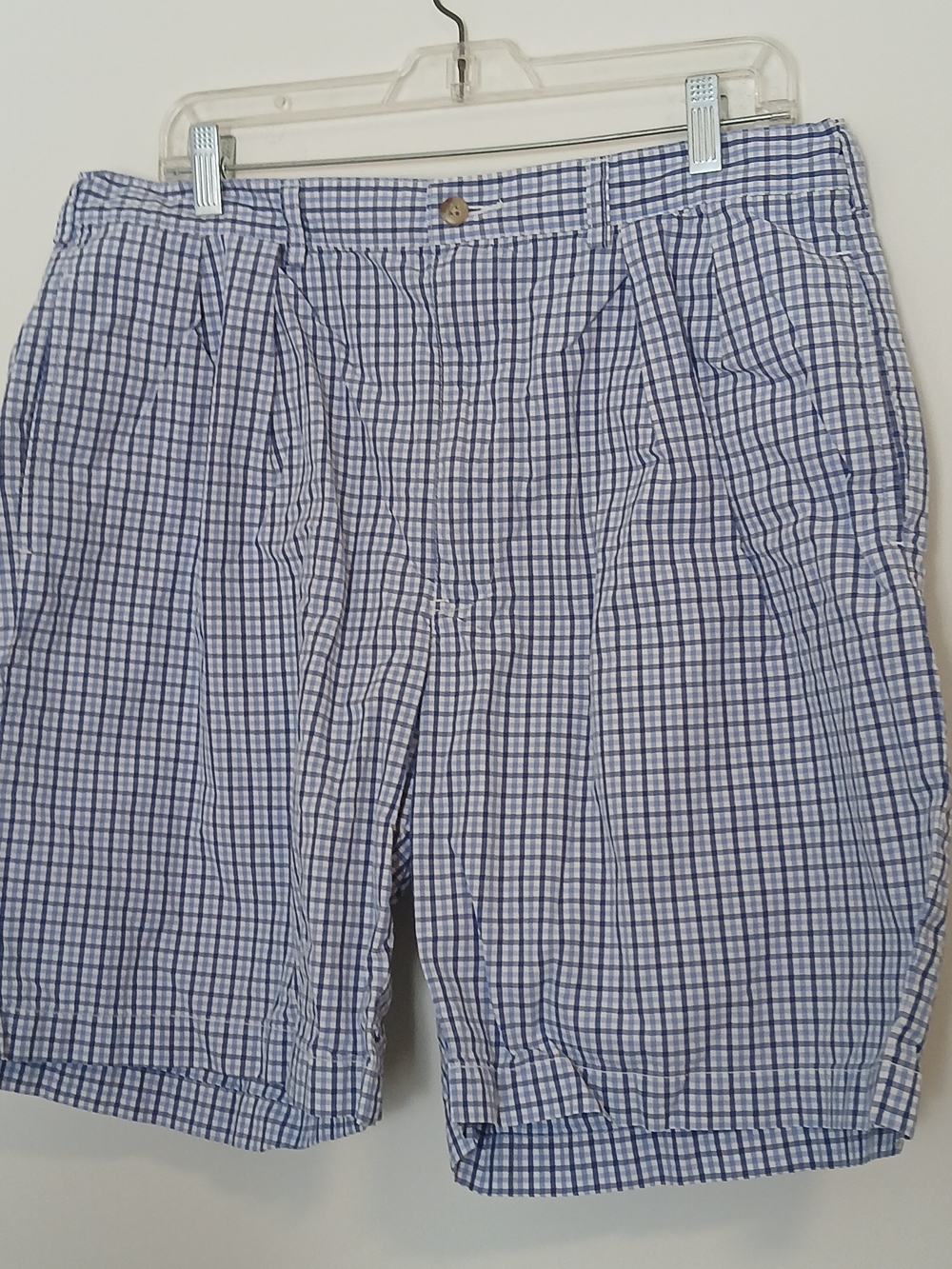 Ralph Lauren Blue and White Checked Flat-Front Tyler Golf Shorts